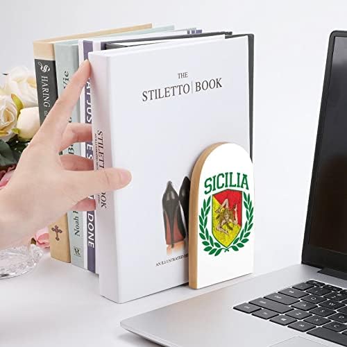 Сицилијанско Знаме На Штит Со Ловорики Книги Декоративни Печати Дрво Книга Завршува За Полица Пакет од 1 Пар