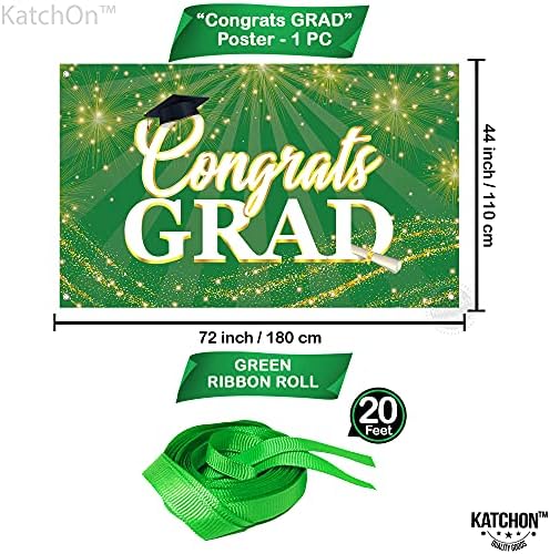 Катчон, Честитки Град Банер Зелена-72х44 Инчи | Зелен И Златен Банер За Дипломирање 2023 | Украси За Забави За Дипломирање 2023 | Позадина