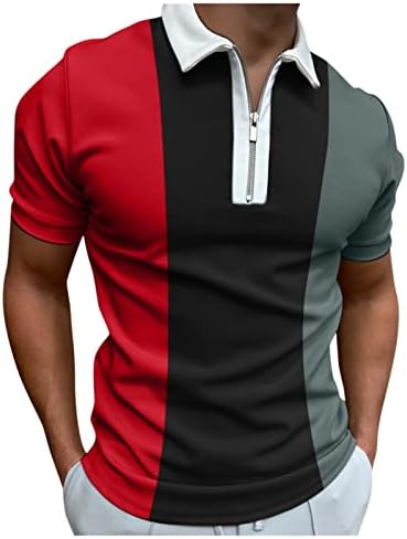 Вабтум Поло кошули за мажи со џеб, машка шарена памучна лапела кратки ракави врвови тенок вклопување на контрастна кошула обична