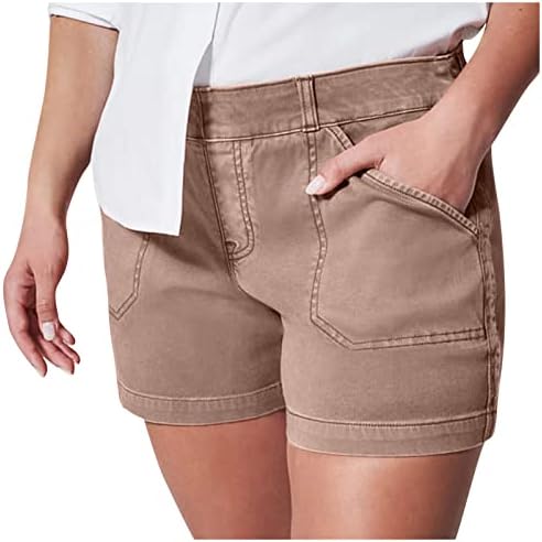 Zlovhe женски атлетски шорцеви, женски меки истегнување на кратки странични џебови меко чувство без копче и без патент ласкаво вклопување