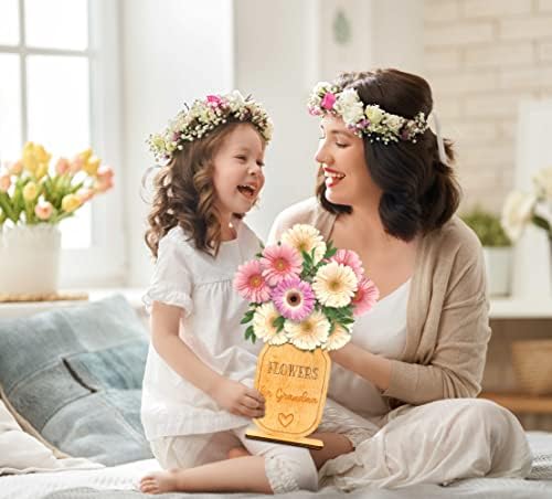 ДЕНОТ На Мајката САМ Сам Дрвен Рачен Држач За Цвеќе За Цветен Аранжман, Персонализиран Штанд За Цвеќиња Подароци за Баба Од Внуци