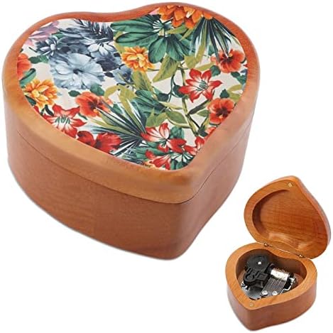Цвеќиња Гроздобер дрвена часовна музичка кутија музичка кутија во форма на срцеви подароци за семејни пријатели на lубовници
