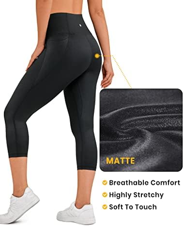 CRZ јога жени Butterluxe тренингот капри хеланки со џебови 21 инчи - високи половини салата за атлетски култури за јога хеланки