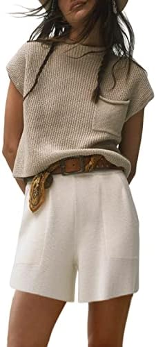 Qiaomai жени 2 парчиња облеки за џемпери комплети плетени врвови и шорцеви