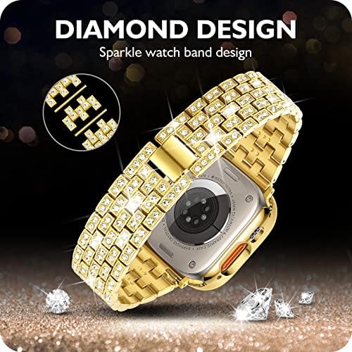 Dabaoza компатибилен Apple Watch Band 38mm 40mm 41mm 42mm 44mm 45mm Серија 8 7 6/SE 5 4 3 2 1, Diamond Case + Women Whovely