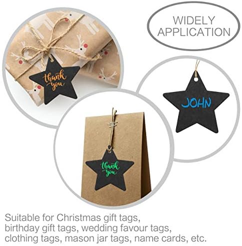 200 парчиња црна Kraft Star Paper Tags Tags со 100 стапки природен јута канап за низа за уметности за занаетчиски пакувања