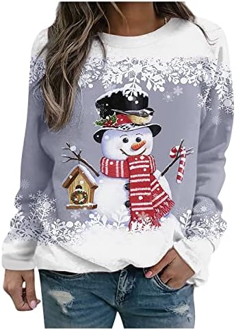 Nokmopo Plus Sumphshirts за жени Pullover Top Snowman Print Casual Sports 3D Print Active Streetwear Bluze