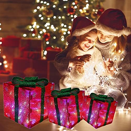 Осветли кутии за подароци во Вефсу, затворени Божиќни украси за новогодишни работи за елка, домашен настан фустан за жени кратки