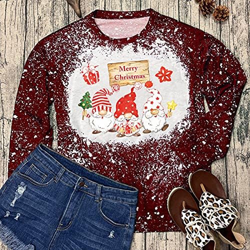 Pulенски качулка џемпер пуловер женски зимски Божиќни класични печатени долги ракави, пулвер за јака