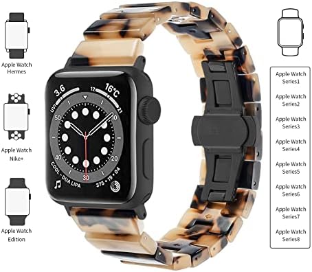 Fiano Watch Band компатибилен со iWatch Series 8 7 6 5 4 3 2 1 Hermes/Nike+/Edition, Resin Lightweight Blandband со замена на клип од не'рѓосувачки