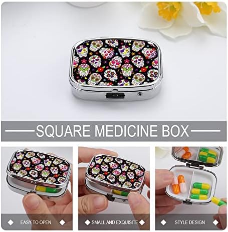 Пилула кутија Шеќер черепи квадратни во форма на таблети таблети, преносен таблета со витамин контејнер, организатор на апчиња држач