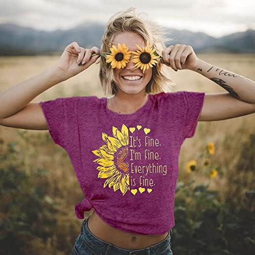 Женски резервоар врвови сончоглед летен маица смешни изреки за кратки ракави, случајни симпатични графички маички букви новини врвови