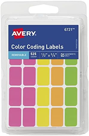 Ејвори етикети за кодирање во боја, правоаголни, разновидни бои, пакет од 525