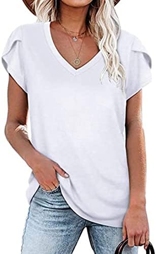 Блузи со кратки Ракави За Жени Лето V V Вратот Спандекс Обични Врвови Облека За Девојки УЗ