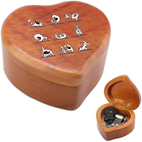 Смешна басет хауда јога часовна музика музичка кутија гроздобер дрвена музичка кутија во форма на срцеви кутии подароци украси