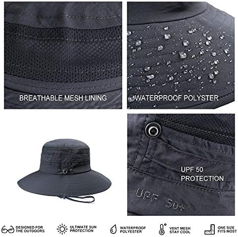 Широк капаче за сонце за мажи/жени, UPF 50+ водоотпорна корпа капа УВ заштита, капа за риболов за пешачење за пешачење