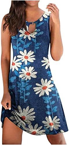 Пролет и летен фустан за жени 2023 модни дами печатени удобни лабави без ракави, невообичаени врвови фустани