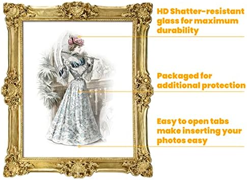 Guoer 8x10 Рамки за слики Гроздобер фото рамка со стаклена предна античка рамка за слики за виси wallид на таблети