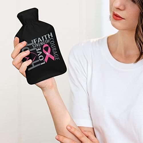 Рак на розова рак на дојка Печатено шише со топла вода со мека кадифен покривка од гумена вода за вбризгување на вода 1000 мл