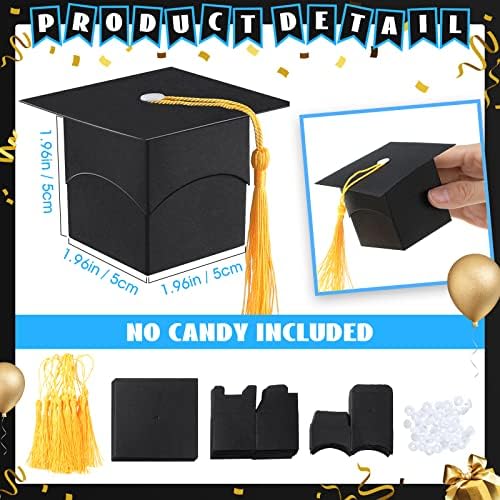 100 парчиња дипломирање кутии за бонбони Капа за дипломирање Тековна кутија со ресни со куќи со шеќер чоколадо сувенир бонбони за боцки за дипломирање