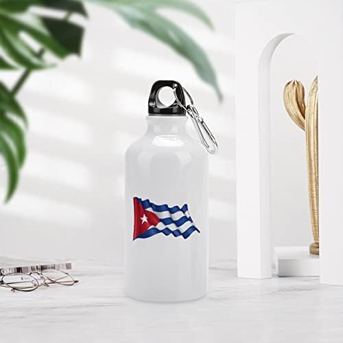 Куба со знаме со знаме со алуминиумски шишиња со шишиња со вода со карабинер и капаче за пресврт