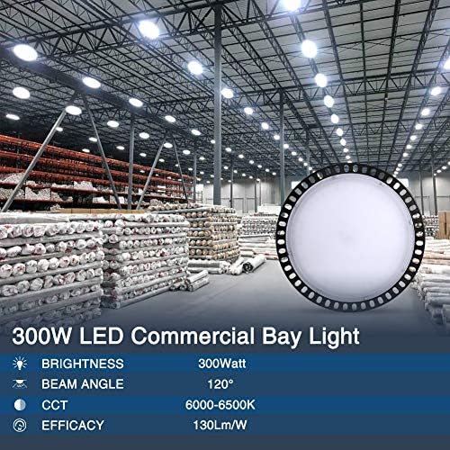 300w LED Високо Заливско Светло, 6000k-6500K Дневна Светлина Бело Ултра Тенко LED Магацинско Осветлување, Ip67 Водоотпорно Комерцијално