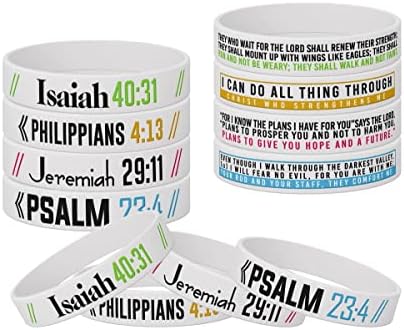 БКЛ (12-пакет Инспиративни Христијански Библиски Нараквици-Исаија 40:31, Филипјаните 4:13 ,emмија 29:11, Псалм 23: 4, Силиконски