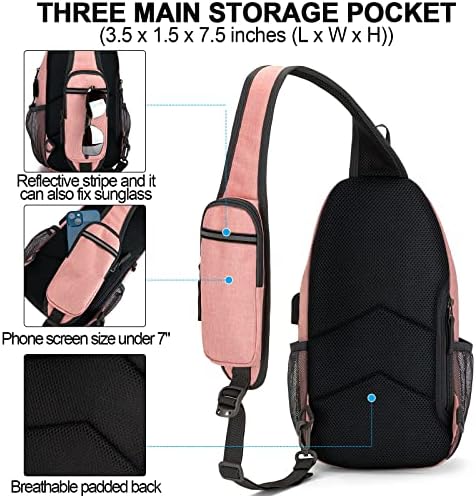 Lumesner Sling Tag Crossbody ранец со USB порта за полнење, пешачење за торбички торбички торбички торби за пешачење за пешачење
