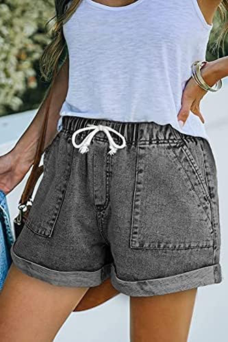 Необични женски обични модни тексас шорцеви со високи половини искинаа кратки фармерки затегнати еластични половини Jeanан 2023 година