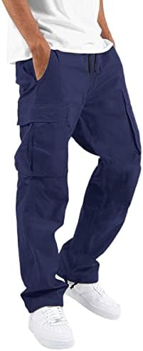 Широки панталони за товарни нозе за мажи кои се обидени опуштени вклопувани лесни панталони за пешачење со еластични џемпери со џебови