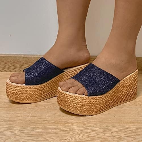 Платформа Сандали жени широки модни лесни блок -потпетици, каиш за токи без влечење чевли за пешачење чевли за пешачење