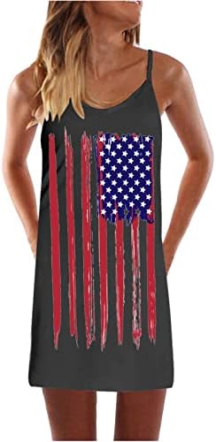 HCJKDU мини фустани за жени шпагети ленти без ракави на 4 -ти јули, фустан на Денот на независноста на Денот на американско знаме за печатење на знаме, принтриран фустан