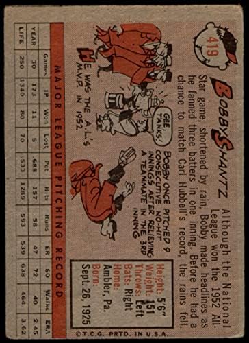 1958 Топпс 419 Боби Шанц Newујорк Јанкис картички 2 - Добри Јанкии