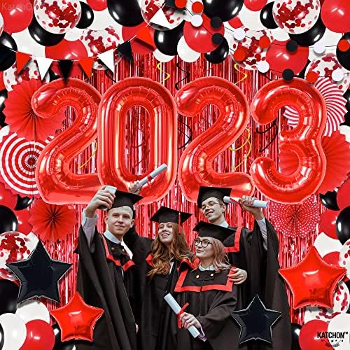 Katchon, Decorations Decorations Party Red Digration 2023 - Огромна пакет од 155, црвени 2023 балони, 40 инчи | Црвена позадина,