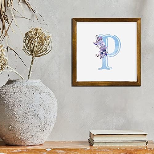 Монограм Почетна буква p врамена дрво wallидови знаци обичај дрвени знаци сина буква виолетова цветна фарма куќа wallидна декор wallидна