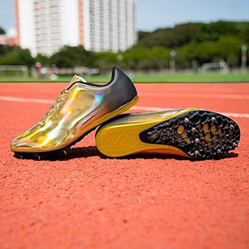 Gemeci златна патека Spikes Spikes Spikes Spikes Lightweight Youth Track and Field Spikes Shoes за обука на натпреварување мода злато спринт шипки чевли ви помагаат да спринт побрзо