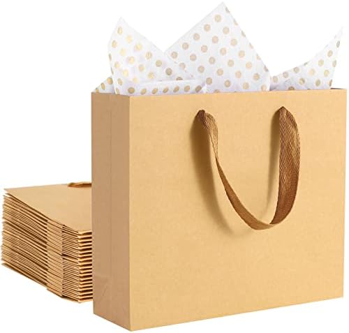 Ynerhai 20 пакувања кафеави торби за подароци со хартија за ткиво, торби за подароци со рачки со ленти, 8,6 ”x4” x7 ”кафеави хартиени кеси