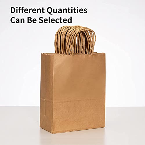 Рацета кафеава хартиена торби со рачки на рефус 100 парчиња 8x4.5x10,8 инчи торби за подароци, вреќи со хартија од кафеава,