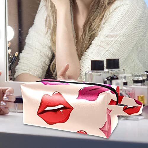 Тоалетна Торба Патна Торба, Водоотпорна Шминка Козметичка Торба За Патување Организатор За Додатоци, Црвени Розови Цртани Усни