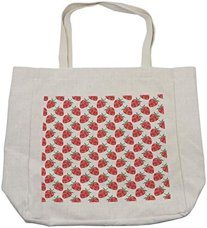 Торба за купување јагода од јагода, повторувајќи образец на овошје украсена со цветни мотиви за печатење, еколошка торба за еднократна