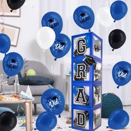 DAZONGE Сина Дипломирање Партија Украси 2023-Сет на 4 Дипломирањето Балон Кутии со 40 Латекс Балони &засилувач; 4 Осветлени Жици-Толку