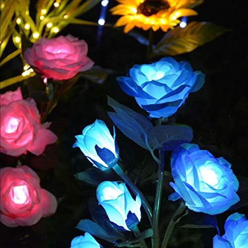 [Надградени 6 Цвеќиња] Украсни Светла Со Розова Градина Со Соларна Енергија, Водоотпорни Реални Вештачки Цвеќиња за Надворешен Цветен