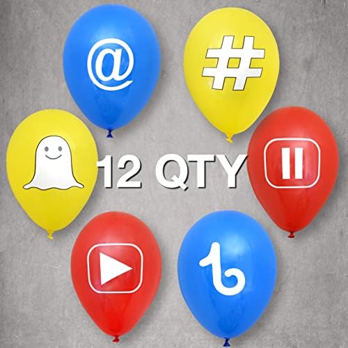 Социјални Медиуми Партија Балони ! 4еа. Црвена, Жолта, &засилувач; Сина 12 Латекс Балони со Социјалните Медиуми графика на 2 Страни. Одлично