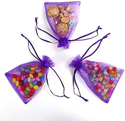 Лаутехко 60 парчиња Виолетови Торби За Подароци Од Органза 3х4,Мали Мрежести Кеси Со Врвка,Чисти Чанти За Свадбена Забава За Бонбони,