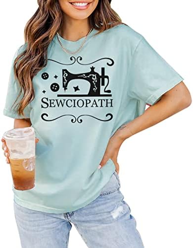 Gliglittr женски loversубители на шиење маица Sewciopath графички мета смешна шива машина горниот дел од вратот кратки ракави обични
