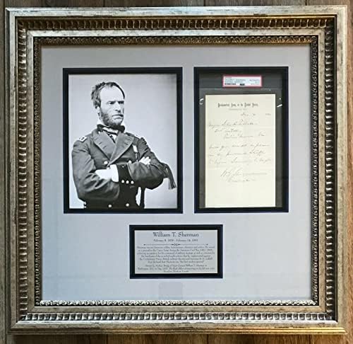 Генерал Вилијам Т. Шерман ракописно/потпишано писмо врамено приказ -PSA - Фотографии за автограми на колеџ