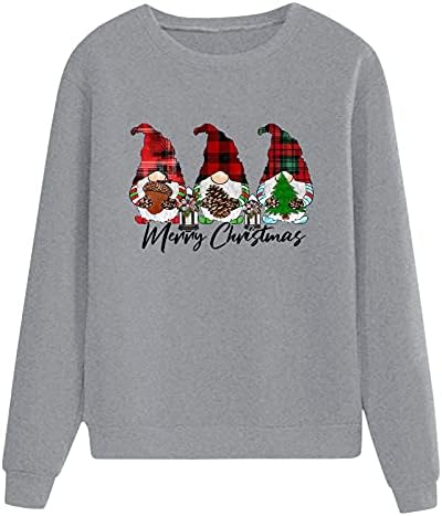 Блузи За Жени 2022 Божиќно Печатење Пуловер Кошули Со Долги Ракави Блуза Опуштено Вклопување Врвови За Вежбање Тинејџерска Облека