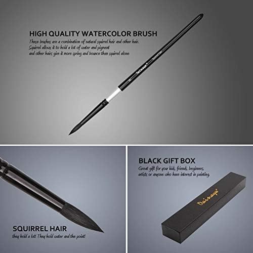 Hnkdd Professional 4PCS црна рачка тркалезна четки Поставете верверички за коса уметност за сликање четки за уметнички акварели гуаче