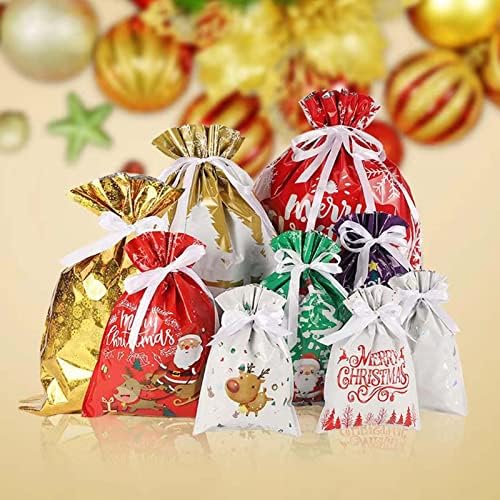 ТИМВИЕА Божиќни Торби за Подароци 32 парчиња Божиќни Чанти со Врвки 5 големини и 20 Дизајни Божиќни Кеси За Завиткување, Торби