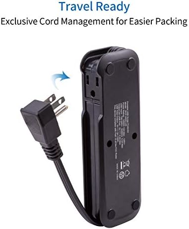 Патувачка лента за електрична енергија со USB - NtonPower 4 излезни места 3 USB со 4ft завиткан краток приклучок за продолжување на